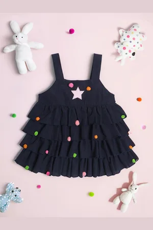 Nauti Nati Girls Graphic Self Design Shoulder Straps Layered Fit & Flare Dress