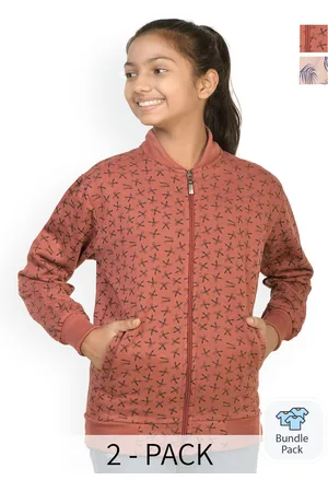 BAESD Girls Pack Of 2 Floral Printed Fleece Lightweight Bomber Jacket
