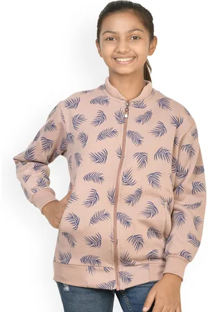 BAESD Girls Floral Printed Lightweight Fleece Bomber Jacket
