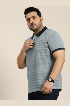 Sztori Men Plus Size Striped Polo Collar T-shirt