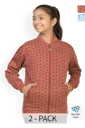 BAESD Girls Pack Of 2 Floral Printed Fleece Lightweight Bomber Jacket