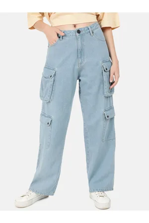 Bene Kleed Women Blue Relaxed Fit High-Rise Baggy Cargo Pocket Jeans