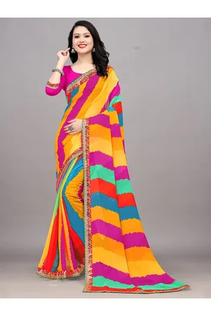 Rajasthani Multicolour Gotapatti Leheriya Saree With Blouse, Or, Amt, गोटा  वर्क साड़ी - Khatushyam Creations, Sikar | ID: 2849605262233