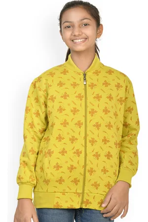 BAESD Girls Conversational Printed Stand Collar Lightweight Fleece Bomber Jacket