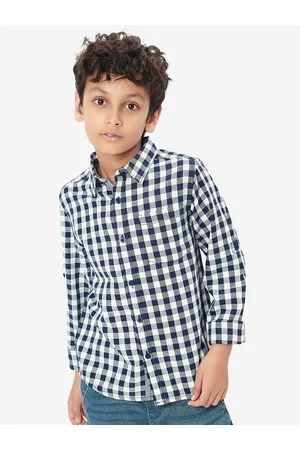 BONKIDS Boys Gingham Checks Cotton Casual Shirt