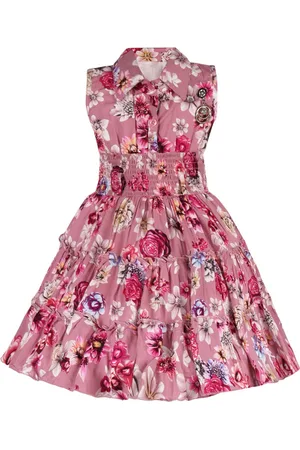 Wish Karo Infant Girls Floral Print Sleeveless Smocked Tiered Fit & Flare Dress