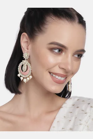 LAIDA Pink Gold Plated Handcrafted Kundan Studded Traditional Classic Drop Earrings