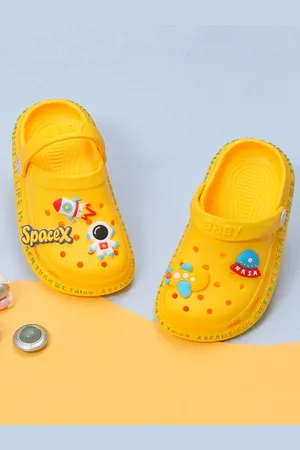 Yellow bee Boys Space Theme Applique Rubber Clogs