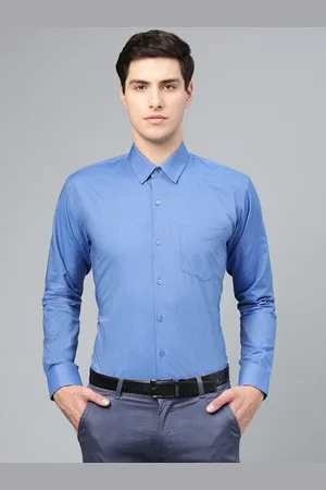 HANCOCK Men Blue Premium Slim Fit Solid Formal Shirt