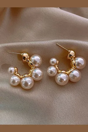 Salty Pearl Perfection Half Hoop Stud Earrings for Women