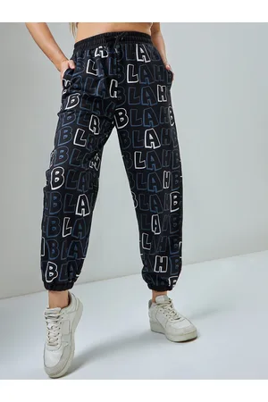 Bewakoof Black Relaxed-Fit Typography Printed Cotton Oversized Joggers