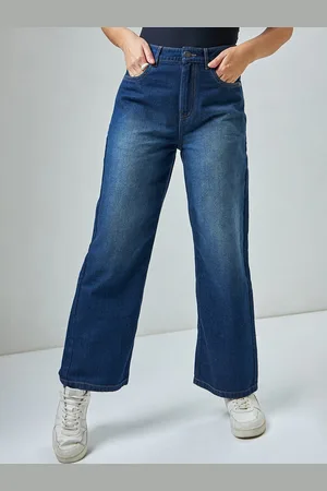 Bewakoof Women Baggy Wide Leg High-Rise Light Fade Clean Look Cotton Jeans