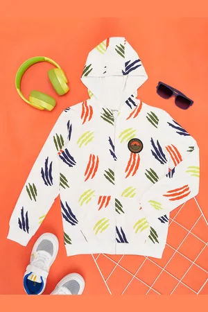 Pantaloons Boys Abstract Printed Hooded Cotton Front-Open Sweatshirt
