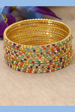 Shining Diva Set Of 12 Gold-Plated & Crystal Studded Bangle