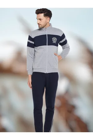 WILD WEST Colourblocked Mock Collar Fleece Cotton Tracksuit