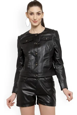 Beaver Round Neck Long Sleeves Lightweight Leather Jacket