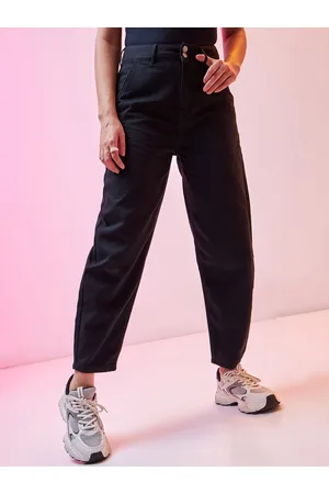 Bewakoof Women Baggy Tapered Fit High-Rise Clean Look Crinkle Cotton Jeans