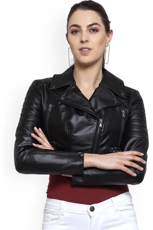 Beaver Lapel Collar Long Sleeves Lightweight Crop Biker Jacket
