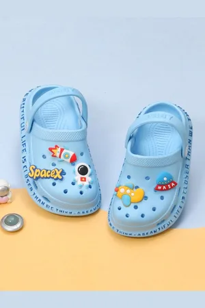 Yellow bee Boys Space Theme Applique Rubber Clogs
