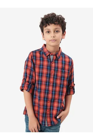 BONKIDS Boys Tartan Checked Cotton Roll-Up Sleeves Shirt