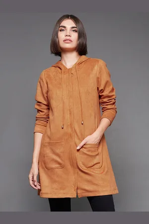 DressBerry Orange Hooded Long Sleeves Longline Tailored Jacket