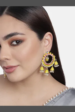 LAIDA Yellow & Red Contemporary Drop Earrings