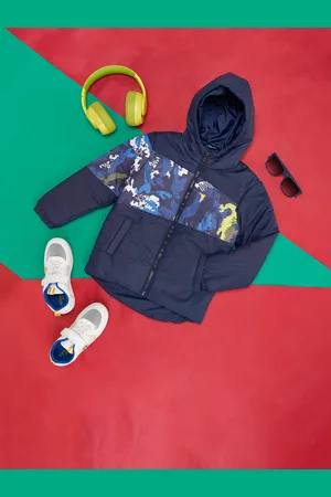 Pantaloons Boys Graphic Printed Hooded Padded Jacket