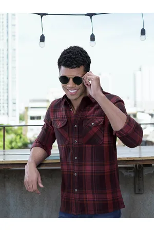 The Bear House Maroon Tartan Checked Heavy Weight Flannel Pure Cotton Slim Fit Shirt