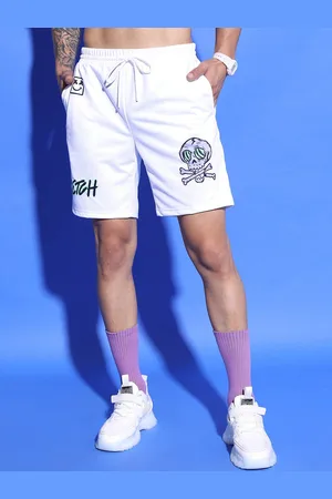 Ketch Men White Graphic Printed Slim Fit Shorts