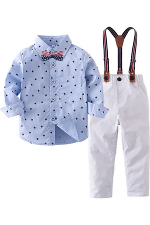 Stylecast Boys White & Blue Dungaree With Conversational Printed Shirt