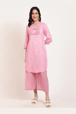 FFU Floral Printed Mandarin Collar Kurta With Palazzos