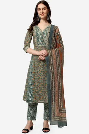 Mirchi Fashion Women Teal Ethnic Motifs Printed Gotta Patti Kurti with Trousers & With Dupatta