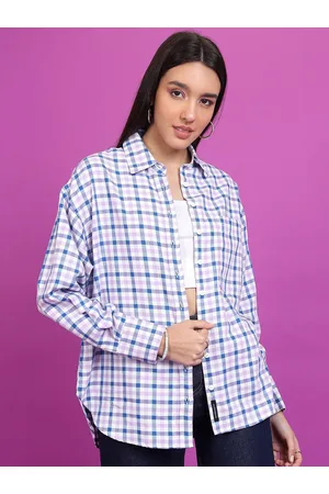 Tokyo Talkies Grid Tattersall Checks Drop-Shoulder Sleeves Oversized Boy Friend Fit Shirt