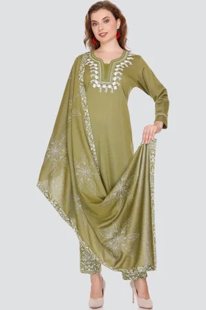 Elthia Floral Yoke Design Straight Kurta With Trouser & Dupatta