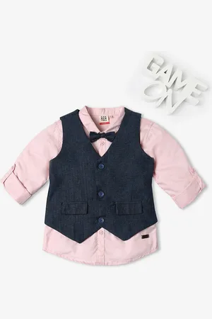Ed-a-Mamma Boys Pink Cotton Casual Shirt With Waist Coat