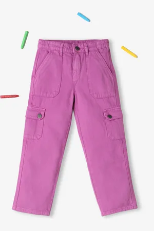 Ed-a-Mamma Girls Straight Fit Cotton Stretchable Cargo Jeans
