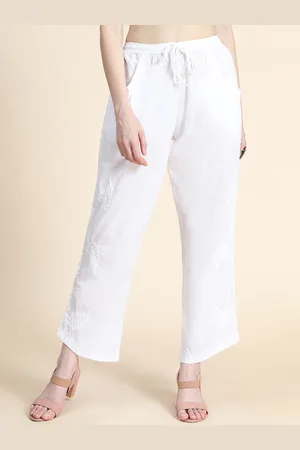 HOUSE OF KARI Women Embroidered Chikankari Cotton Regular Trousers