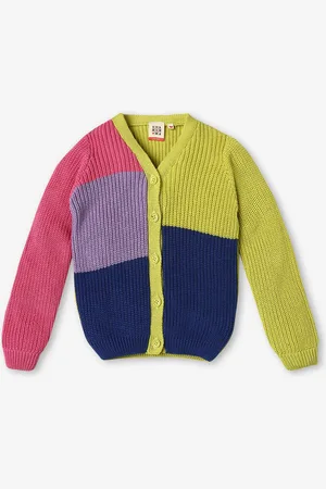 Ed-a-Mamma Girls Colourblocked V-Neck Long Sleeve Cotton Cardigan Sweater