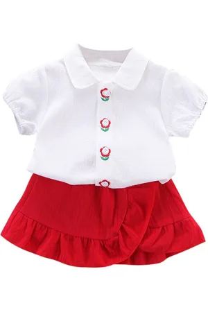 Stylecast Girls White & Red Shirt with Skirt