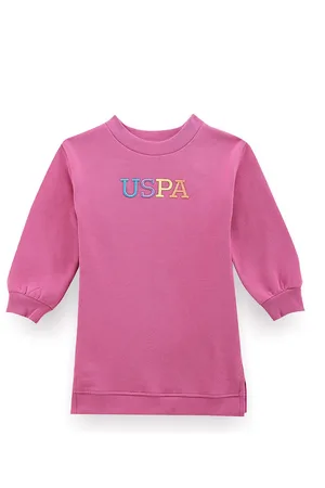 Ralph Lauren Girls Embroidered Round Neck A-Line Sweater Dress