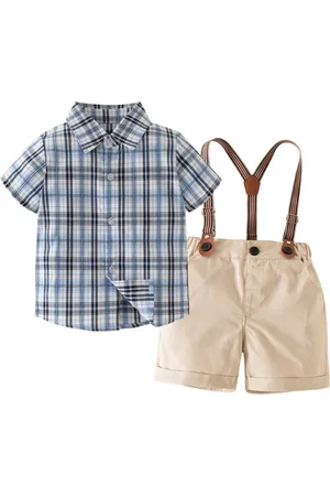 Stylecast Boys Blue Checked Shirt & Shorts Suspenders