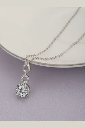 Carlton London Women Rhodium-Plated CZ-Studded Pendant with Chain