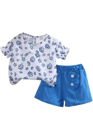 Stylecast Girls White & Blue Printed Top with Shorts