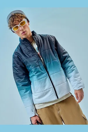 Bewakoof Blue Ombre Printed Mock Collar Long Sleeves Nylon Padded Jacket