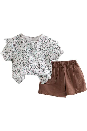 Stylecast Girls White & Brown Printed Top With Trousers