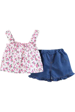 Stylecast Girls Pink Floral Printed Top with Shorts