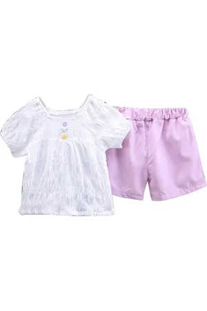Stylecast Girls White & Purple Top With Shorts