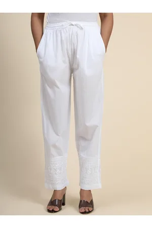 HOUSE OF KARI Women Chikankari Embroidered Cotton Regular Trouser