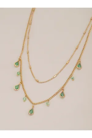 Carlton London Women Gold-Plated Crystals Studded Double Chian Necklace