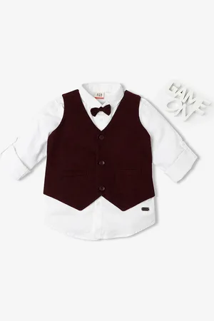 Ed-a-Mamma Boys Spread Collar Cotton Casual Shirt And Waist Coat